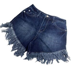 • NWOT Habitual Girls Fringe Trim Jean Shorts Dark Denim F2
